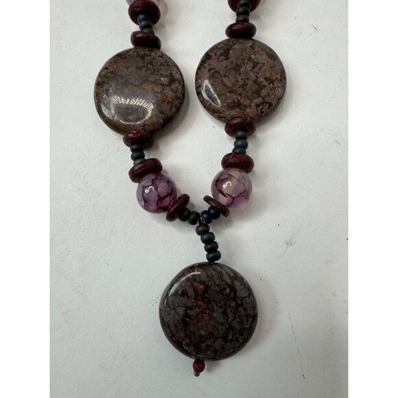 Ferruginous Quartz & Dragon Vein Agate Healing Stones Necklace 10" - Picture 7 of 16